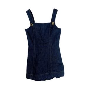 Line & Dot Caryl Denim Romper with Gold Buckle Straps – Size XS